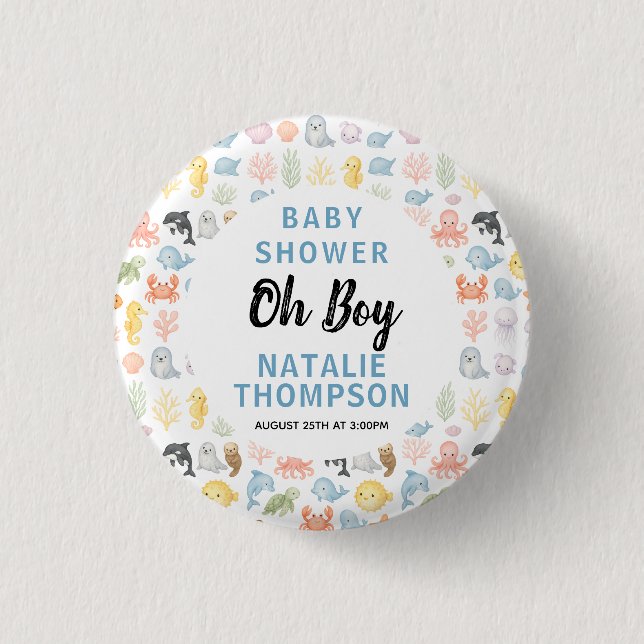 Cute Ocean Under the Sea Animal Baby Shower 3 Cm Round Badge (Front)