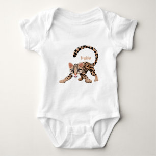 Cute ocelot cartoon illustration baby bodysuit