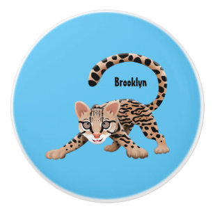 Cute ocelot cartoon illustration ceramic knob
