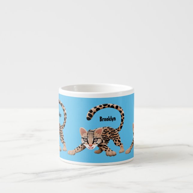 Cute ocelot cartoon illustration espresso cup (Front)