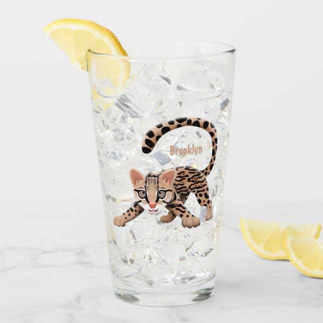 Cute ocelot cartoon illustration glass (Front Ice)