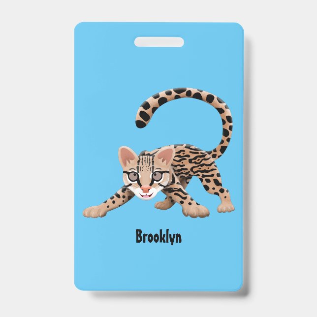 Cute ocelot cartoon illustration ID badge (Front)