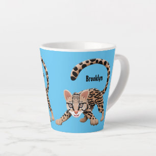 Cute ocelot cartoon illustration latte mug