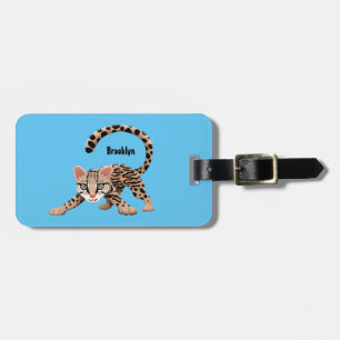 Cute ocelot cartoon illustration luggage tag