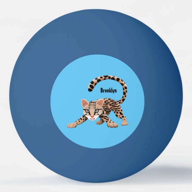 Cute ocelot cartoon illustration ping pong ball (Front)