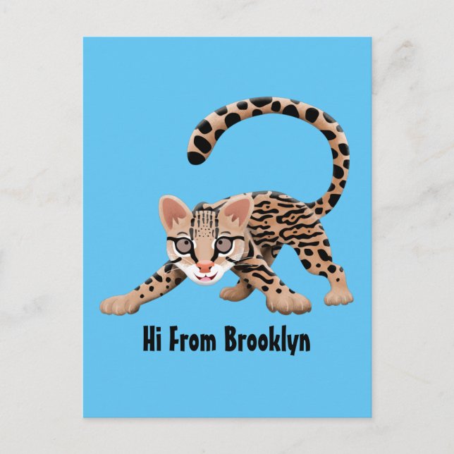 Cute ocelot cartoon illustration  postcard (Front)