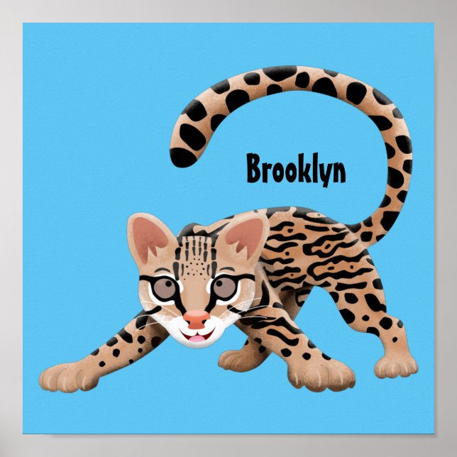 Cute ocelot cartoon illustration  poster (Front)