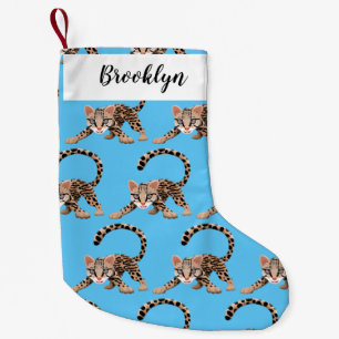 Cute ocelot cartoon illustration small christmas stocking