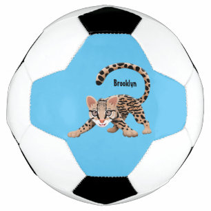 Cute ocelot cartoon illustration soccer ball