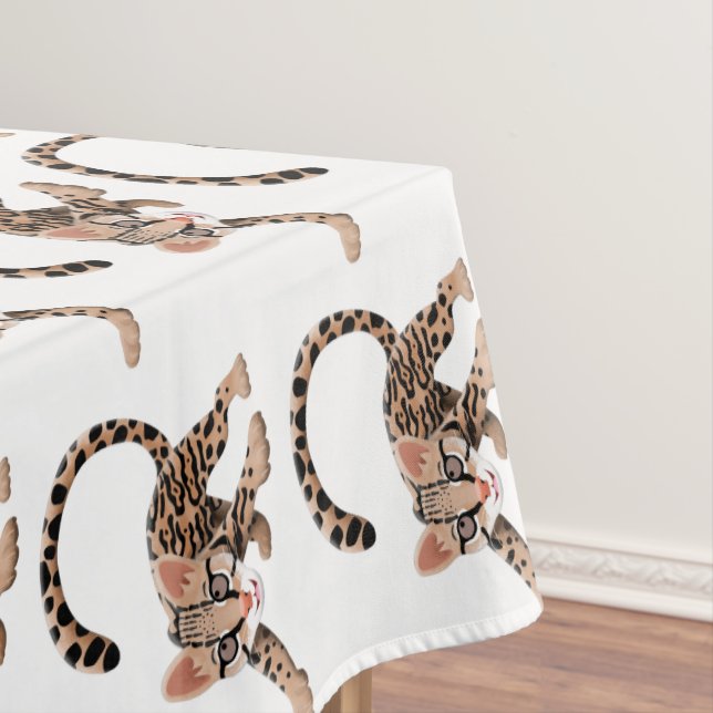 Cute ocelot cartoon illustration tablecloth (In Situ)