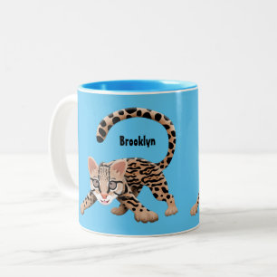 Cute ocelot cartoon illustration Two-Tone coffee mug