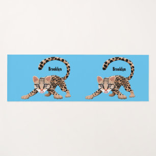 Cute ocelot cartoon illustration yoga mat