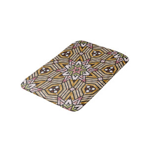 Cute Ochre Yellow Brown Pink Mosaic Pattern Bath Mat