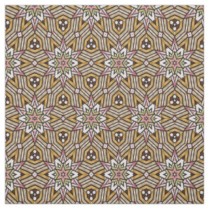 Cute Ochre Yellow Brown Pink Mosaic Pattern Fabric
