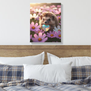 Cute October Hedgehog with Opal Heart Canvas Print