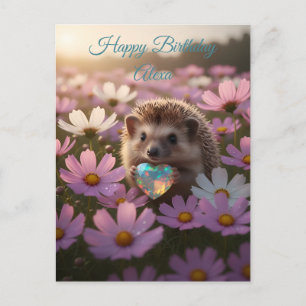 Cute October Hedgehog with Opal Heart Postcard