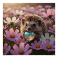 Cute October Hedgehog with Opal Heart