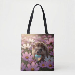 Cute October Hedgehog with Opal Heart Tote Bag