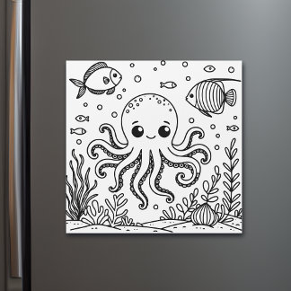 Cute Octopus and Fish | Kid's Colouring Page