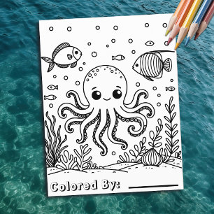 Cute Octopus and Fish   Kid's Colouring Page