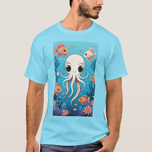 Cute Octopus and Fishes T-Shirt (Front)