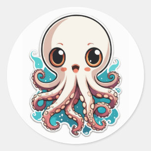 Cute Octopus Anime Cartoon Illustration Classic Round Sticker