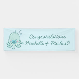 Cute Octopus Baby Shower Kawaii Blue Boy Banner