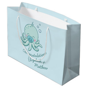 Cute Octopus Baby Shower Kawaii Blue Boy Large Gift Bag