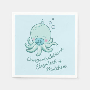 Cute Octopus Baby Shower Kawaii Blue Boy Napkin