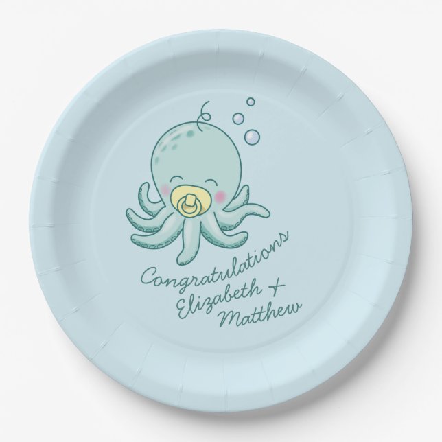 Cute Octopus Baby Shower Kawaii Paper Plate (Front)