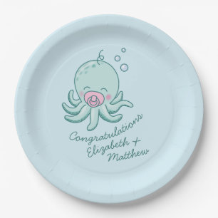 Cute Octopus Baby Shower Kawaii Pink Girl Paper Plate