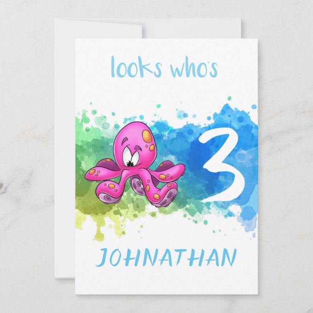 Cute Octopus Birthday Card Blue (Front)