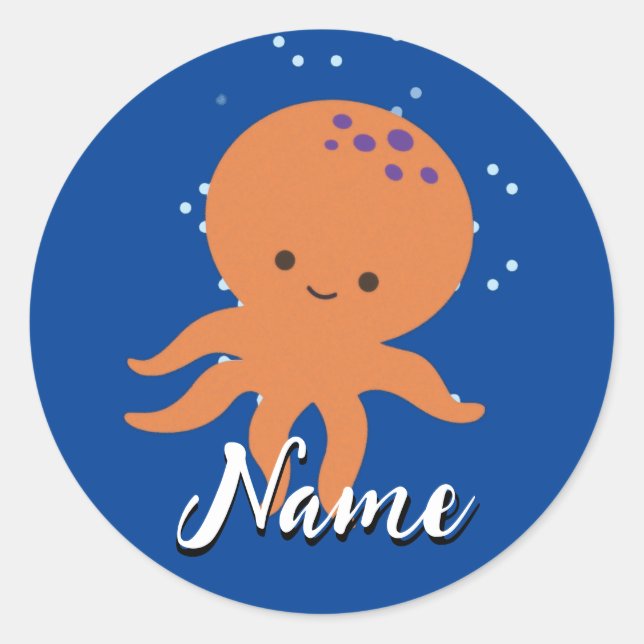 Cute Octopus Cartoon Add Name Classic Round Sticker (Front)