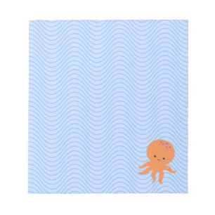 Cute Octopus Cartoon Blue Waves Custom  Notepad