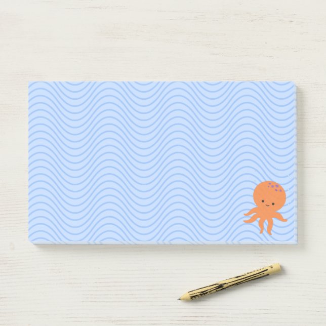 Cute Octopus Cartoon Blue Waves Custom  Post-it Notes (On Desk)