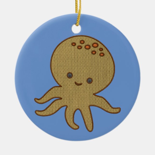 Cute Octopus Cartoon Embroidery Print Ceramic Tree Decoration (Front)