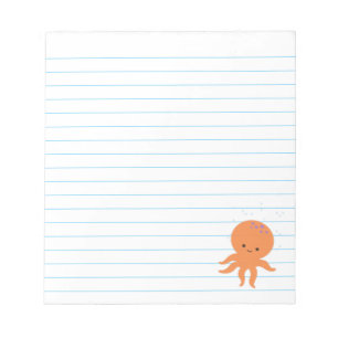Cute Octopus Cartoon Light Blue Lines Custom Notepad