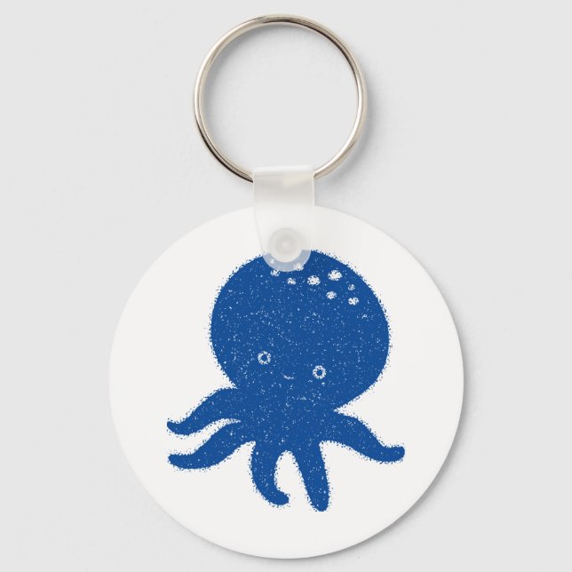 Cute Octopus Cartoon Old Paper Print Key Ring (Front)
