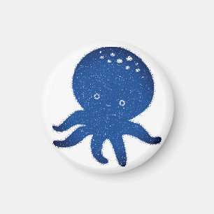 Cute Octopus Cartoon Old Paper Print Magnet