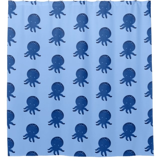 Cute Octopus Cartoon Old Paper Print Shower Curtain (Front)