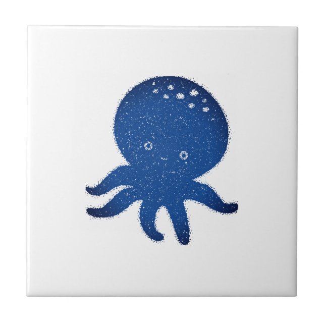Cute Octopus Cartoon Old Paper Print Tile (Front)