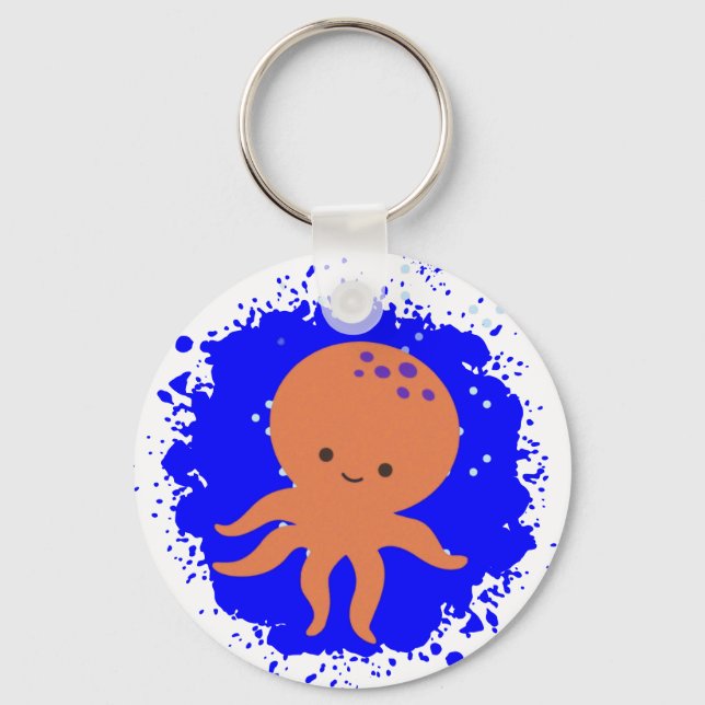 Cute Octopus Cartoon Paint Splash Key Ring (Front)