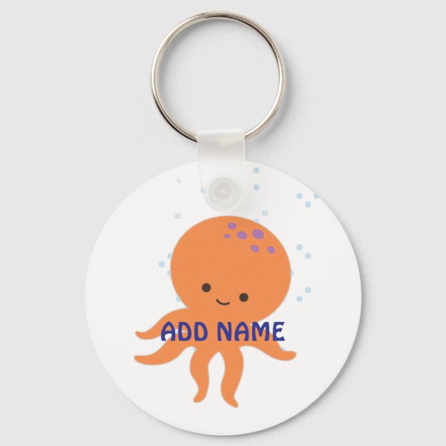 Cute Octopus Cartoon Personalised Key Ring (Front)
