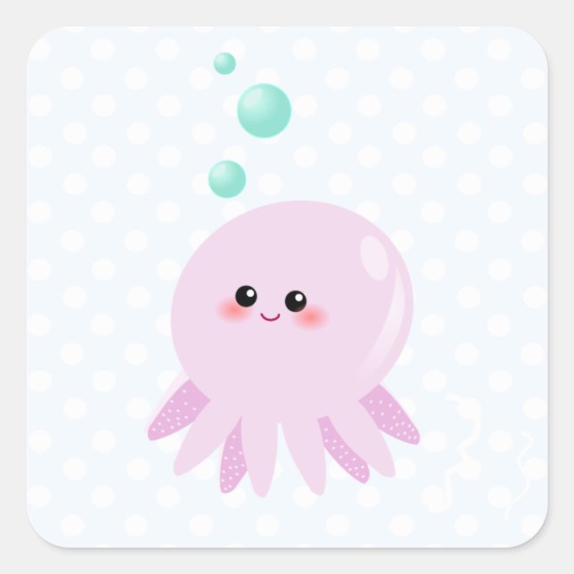 Cute octopus cartoon square sticker (Front)