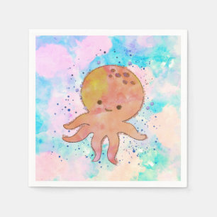 Cute Octopus Cartoon Watercolor Napkin