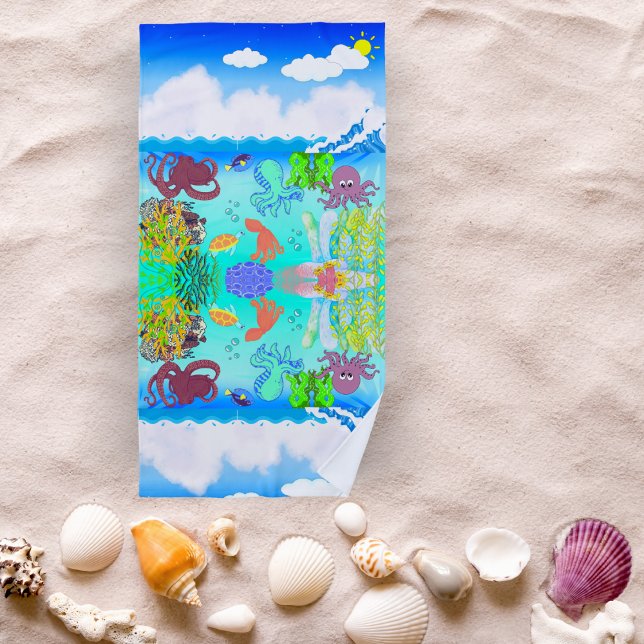 Cute Octopus Coral Summer Beach Vacation Kids  Beach Towel (Creator Uploaded)