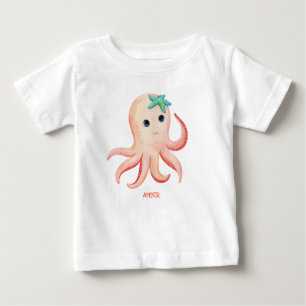 Cute Octopus Customized Baby Name Top Tshirt