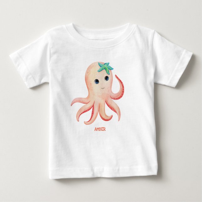 Cute Octopus Customized Baby Name Top Tshirt (Front)
