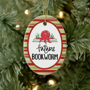 Cute octopus future bookworm ceramic tree decoration