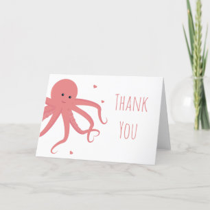 Cute Octopus Heart Pink Thank You Card